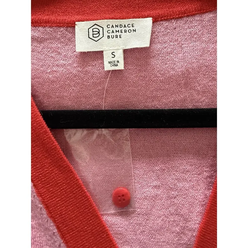 Candace Cameron Bure Surfside V-Neck Cardigan Sweater Golden Pink/Red small